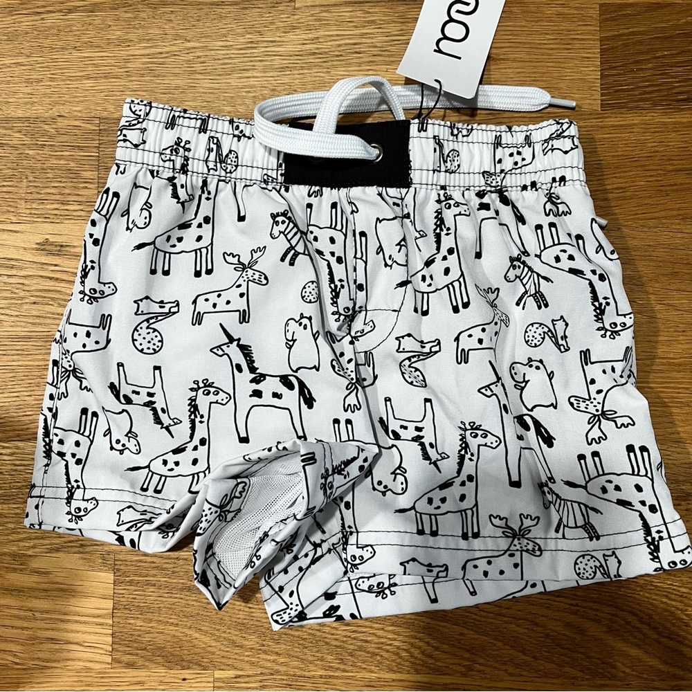 NWT Boys 2T Black and White Dinosaur Print Swim Trunks